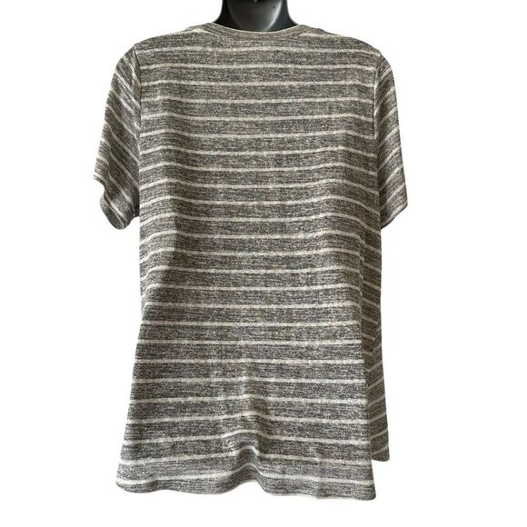 Caslon Women's XL Gray Striped V-Neck Short Sleeve Casual Top - Picture 2 of 8